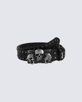 Triple Skull Studded Leather Belt – Gothic Rock Style