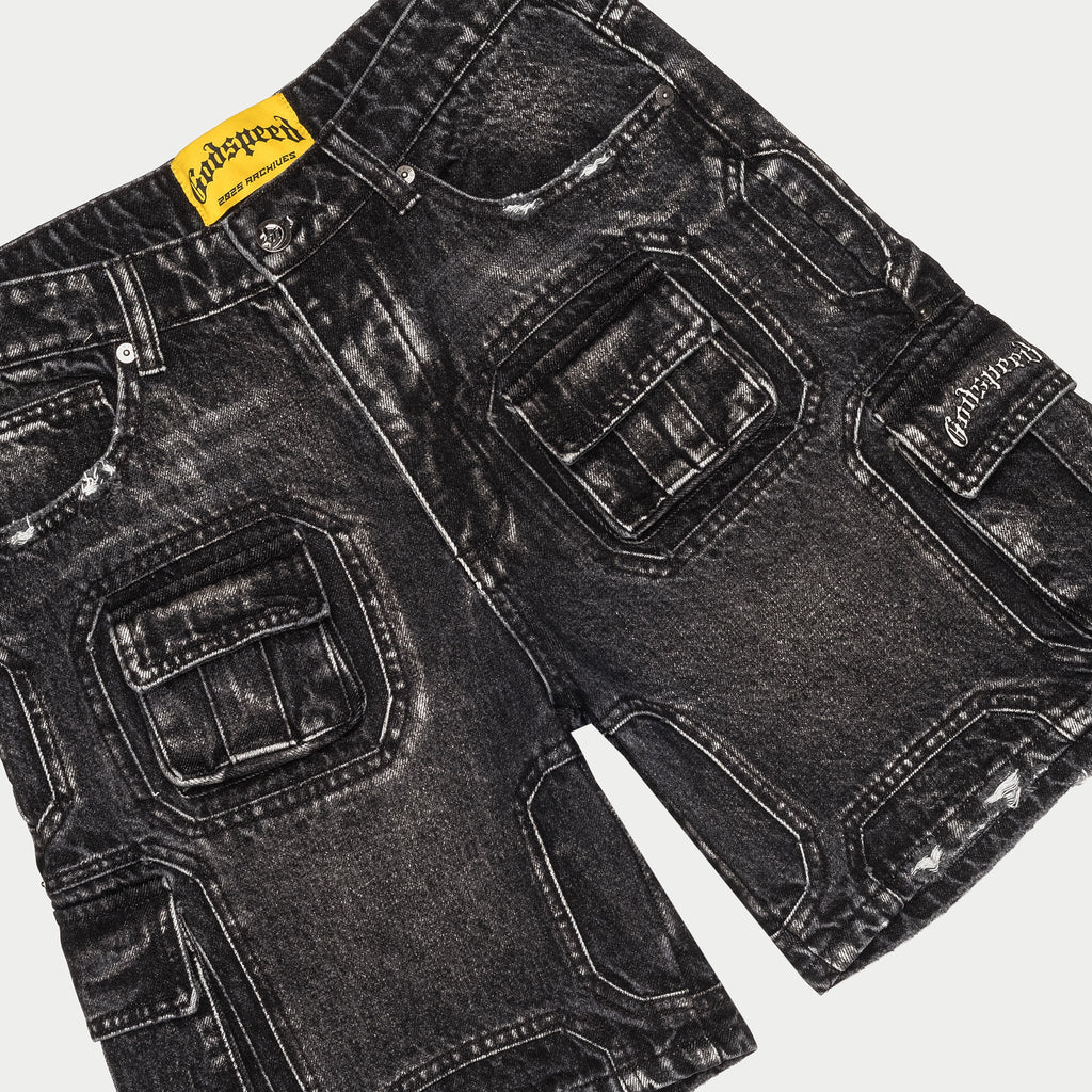 Octagon Cargo Denim Shorts (Black)