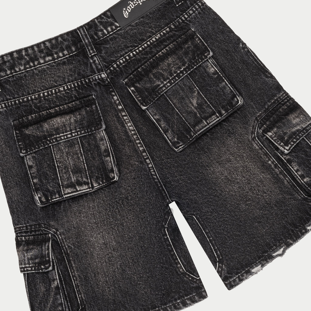 Octagon Cargo Denim Shorts (Black)