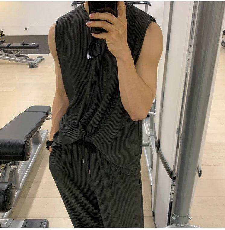 Pleated Sleeveless Vest and Pants