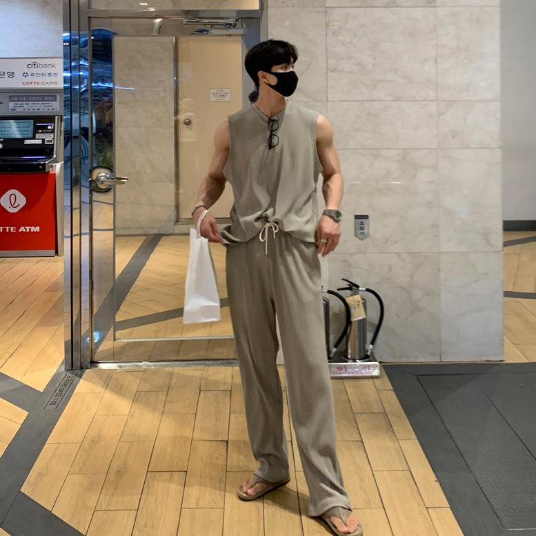 Pleated Sleeveless Vest and Pants