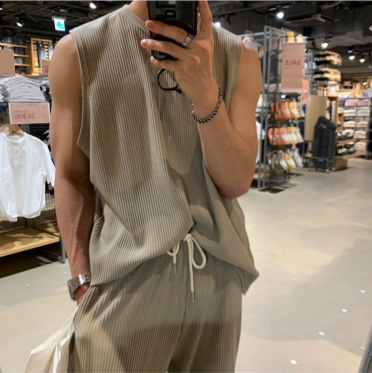 Pleated Sleeveless Vest and Pants