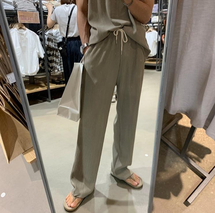 Pleated Sleeveless Vest and Pants
