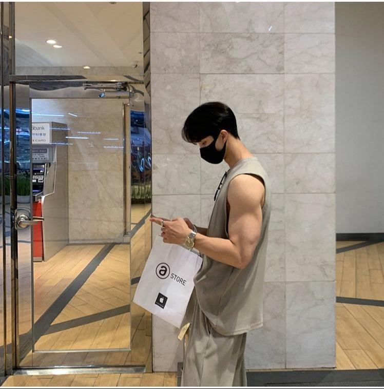 Pleated Sleeveless Vest and Pants