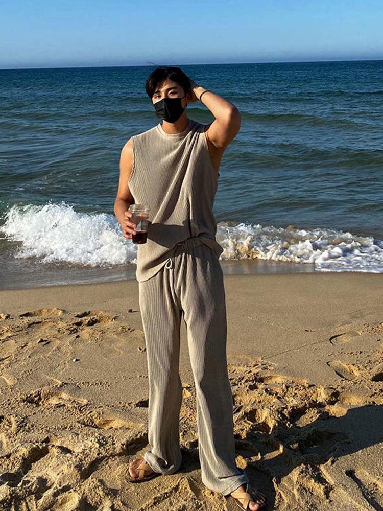 Pleated Stripe Vest and Pants
