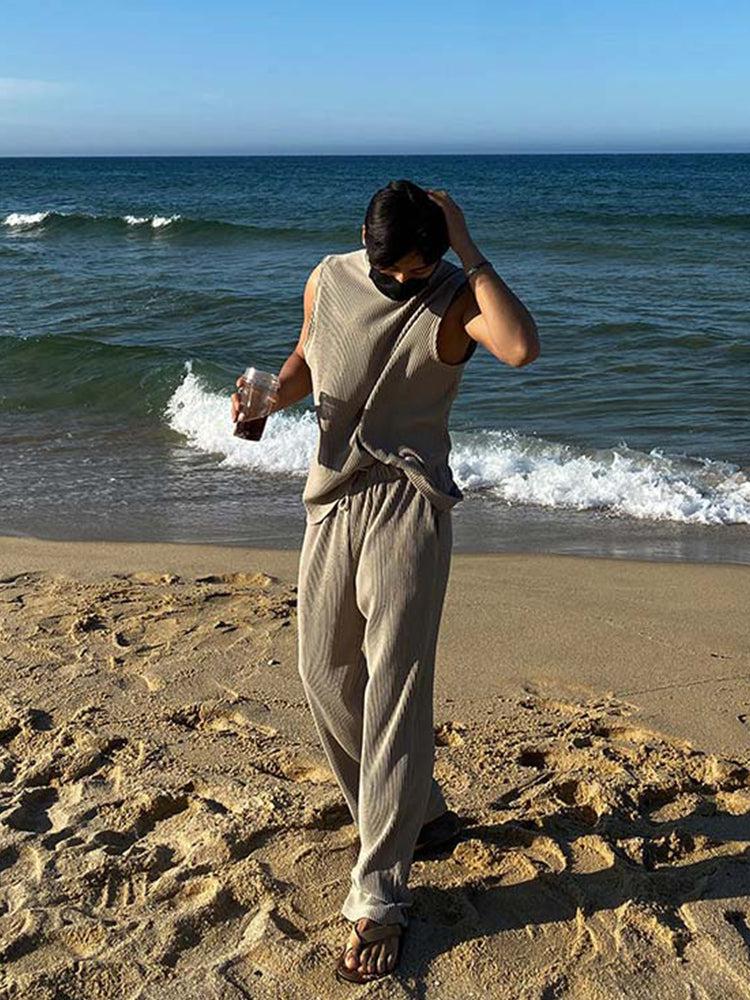 Pleated Stripe Vest and Pants