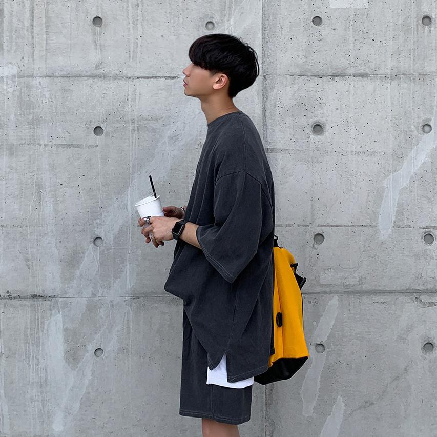 Washed Gray Oversized Half-Sleeved Shirt