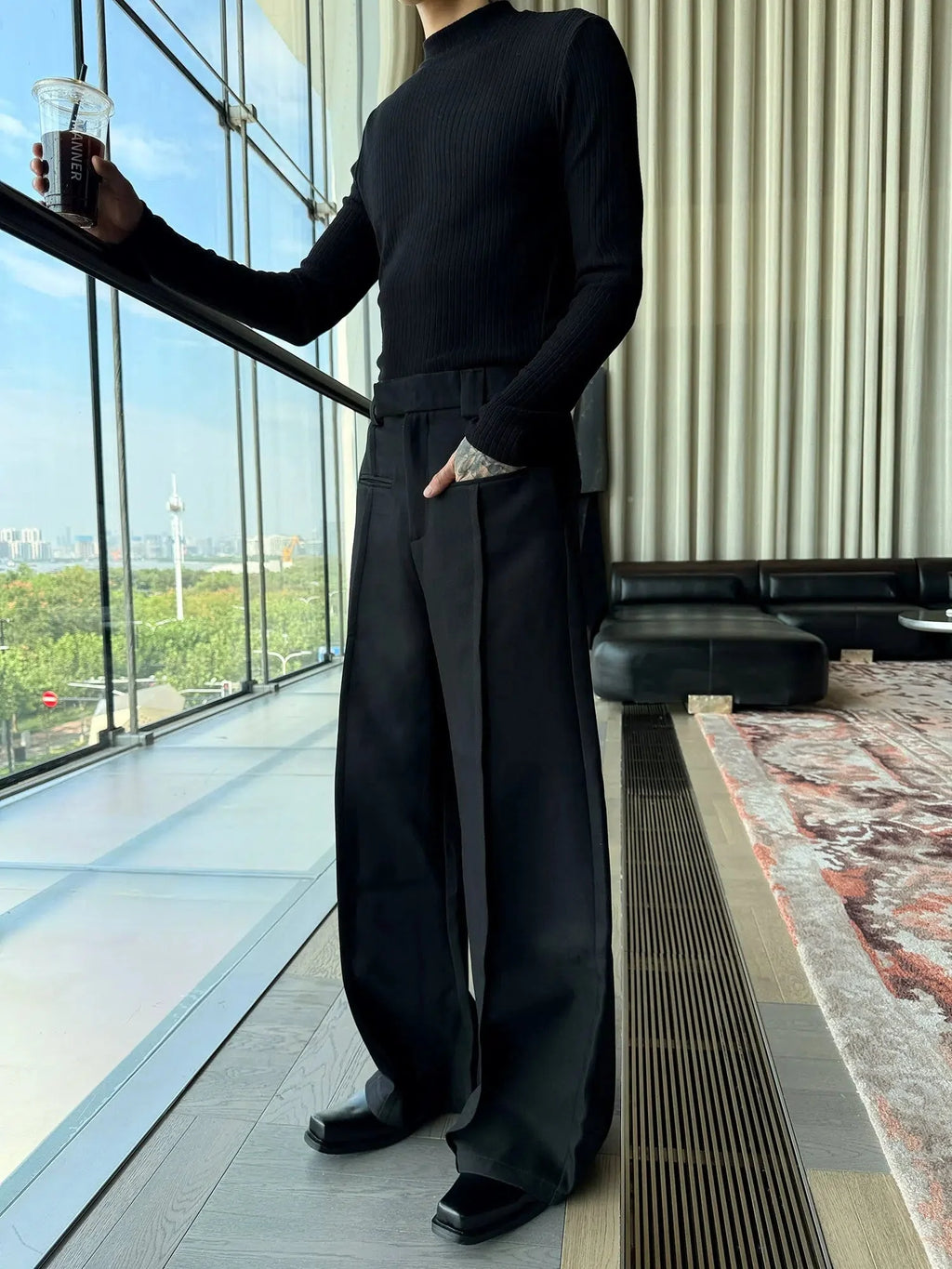 Wide-Leg Winter Stitching Pants
