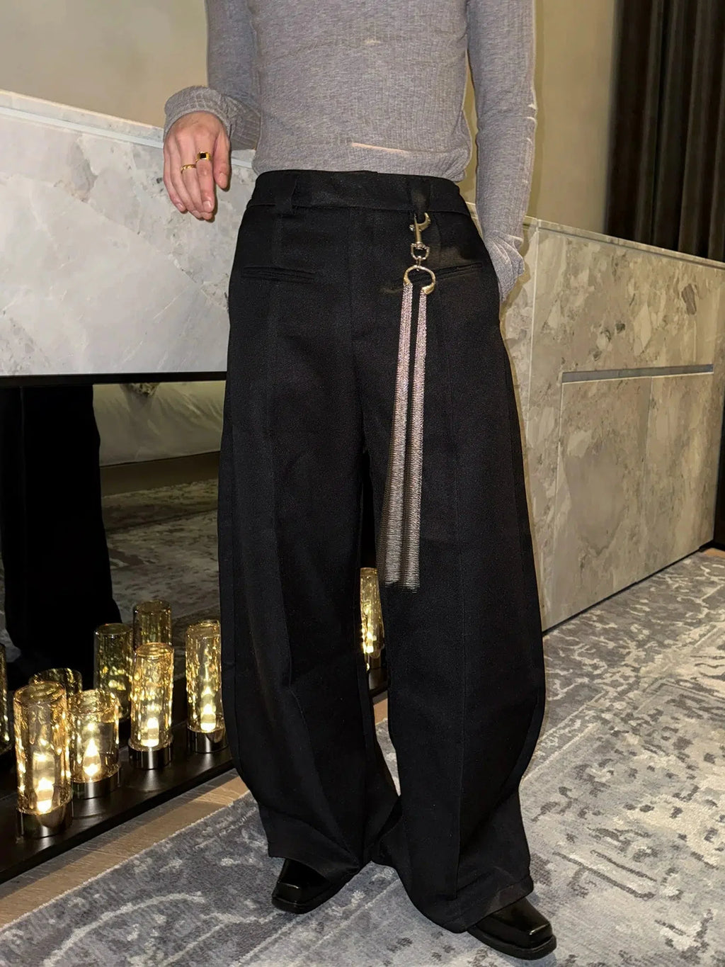 Wide-Leg Winter Stitching Pants