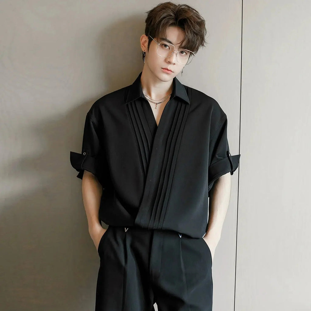 Elegant Pleated Button-Up Shirt