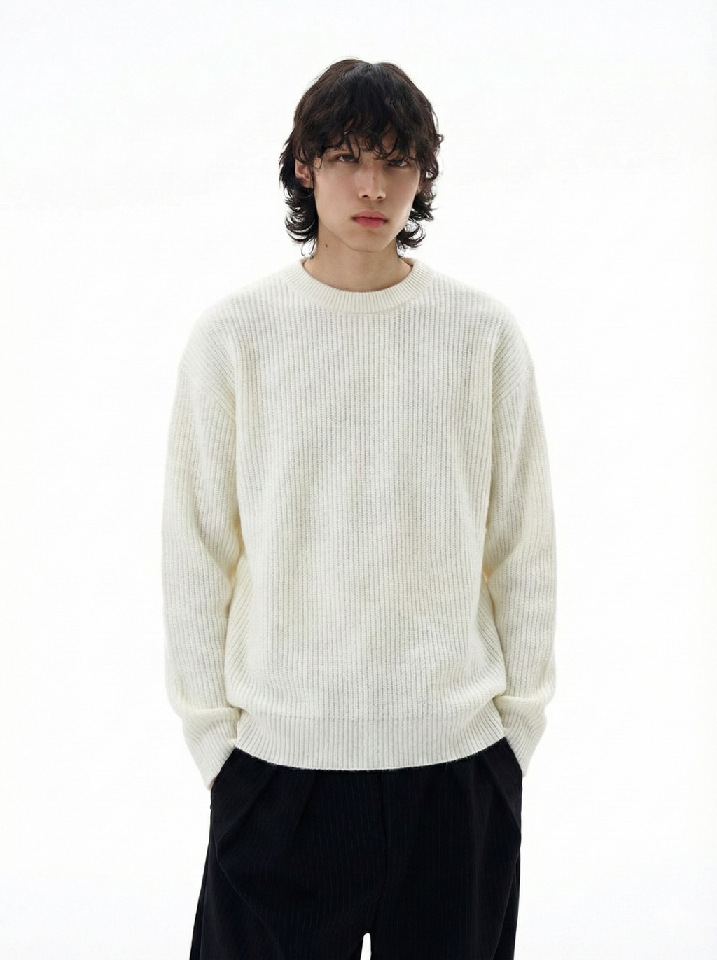 Pleated Knitted Round Neck Bottoming Sweater