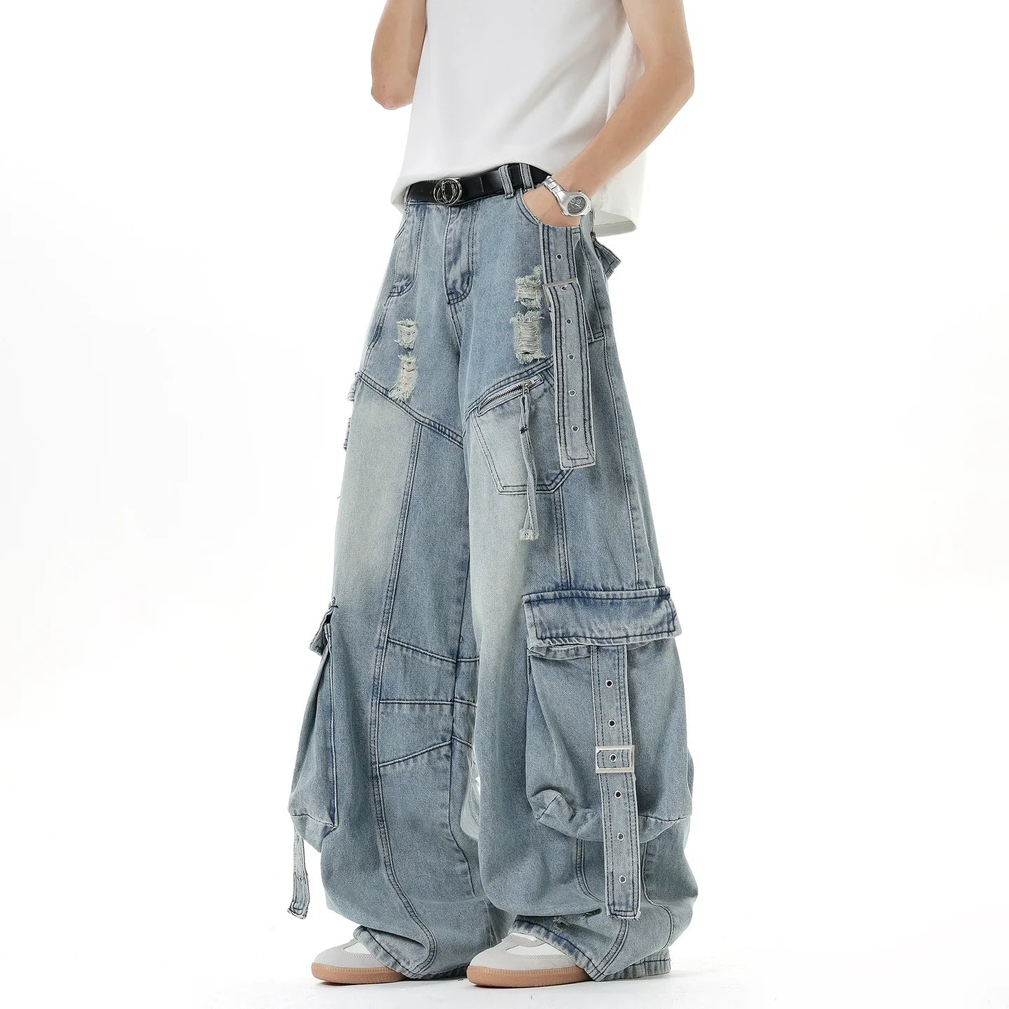 Multi-Pocket Wide Leg Cargo Jeans