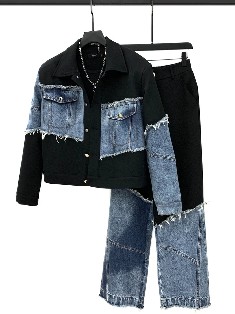 Denim Patchwork Jacket and Pants