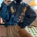 Cat Embroidery Retro Denim Shirt