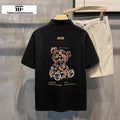 Bear Print Lapel Polo Breathable T-Shirt