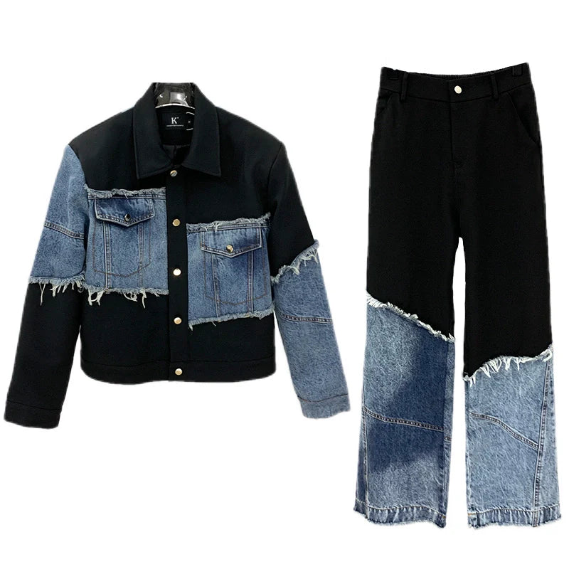 Denim Patchwork Jacket and Pants