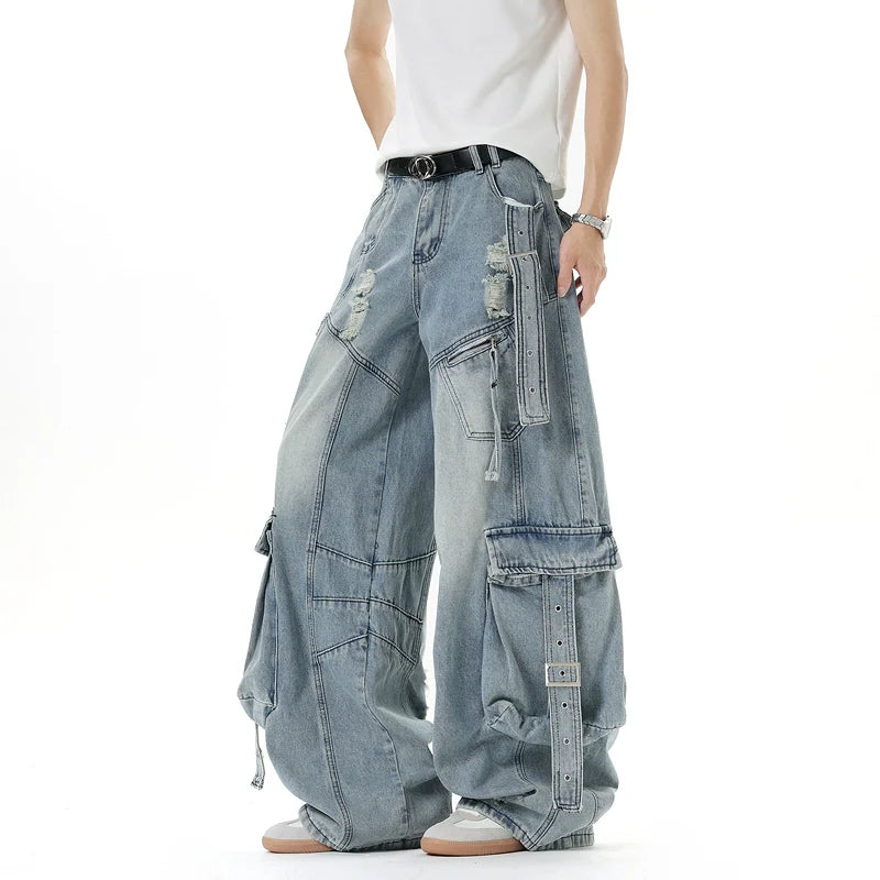 Multi-Pocket Wide Leg Cargo Jeans