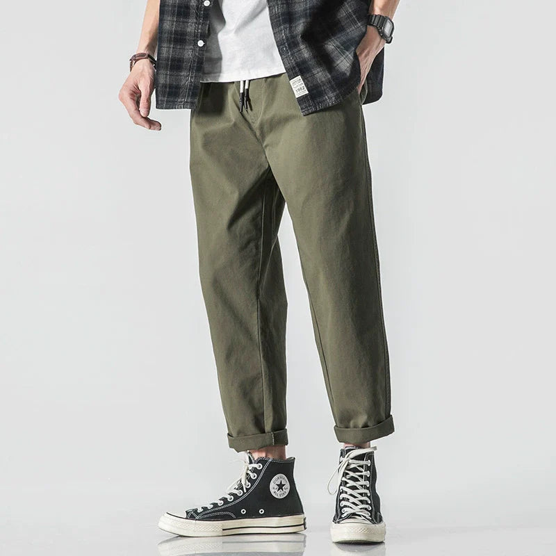 Spring Drawstring Cotton Elastic Waist Pants